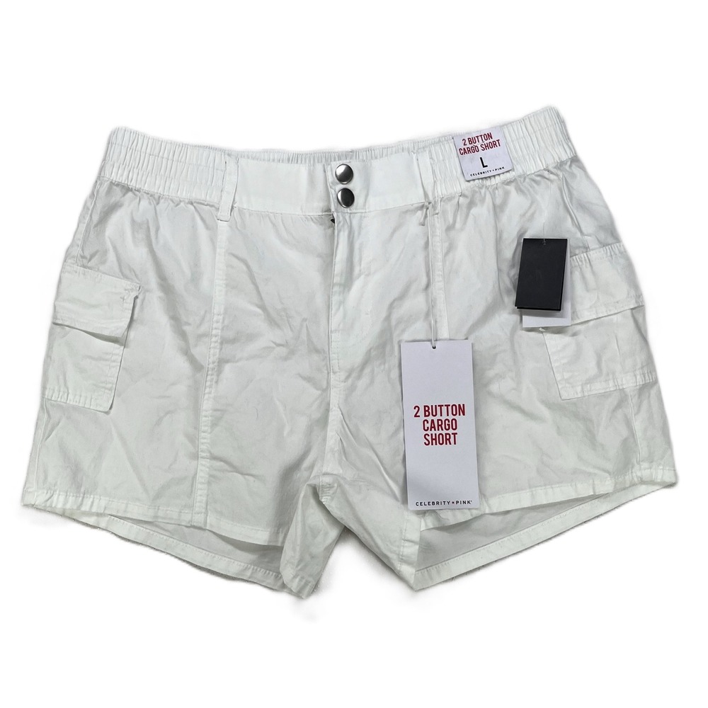 Celebrity Pink Juniors' 2 Button Cargo Shorts Mid-Rise White Size L NWT